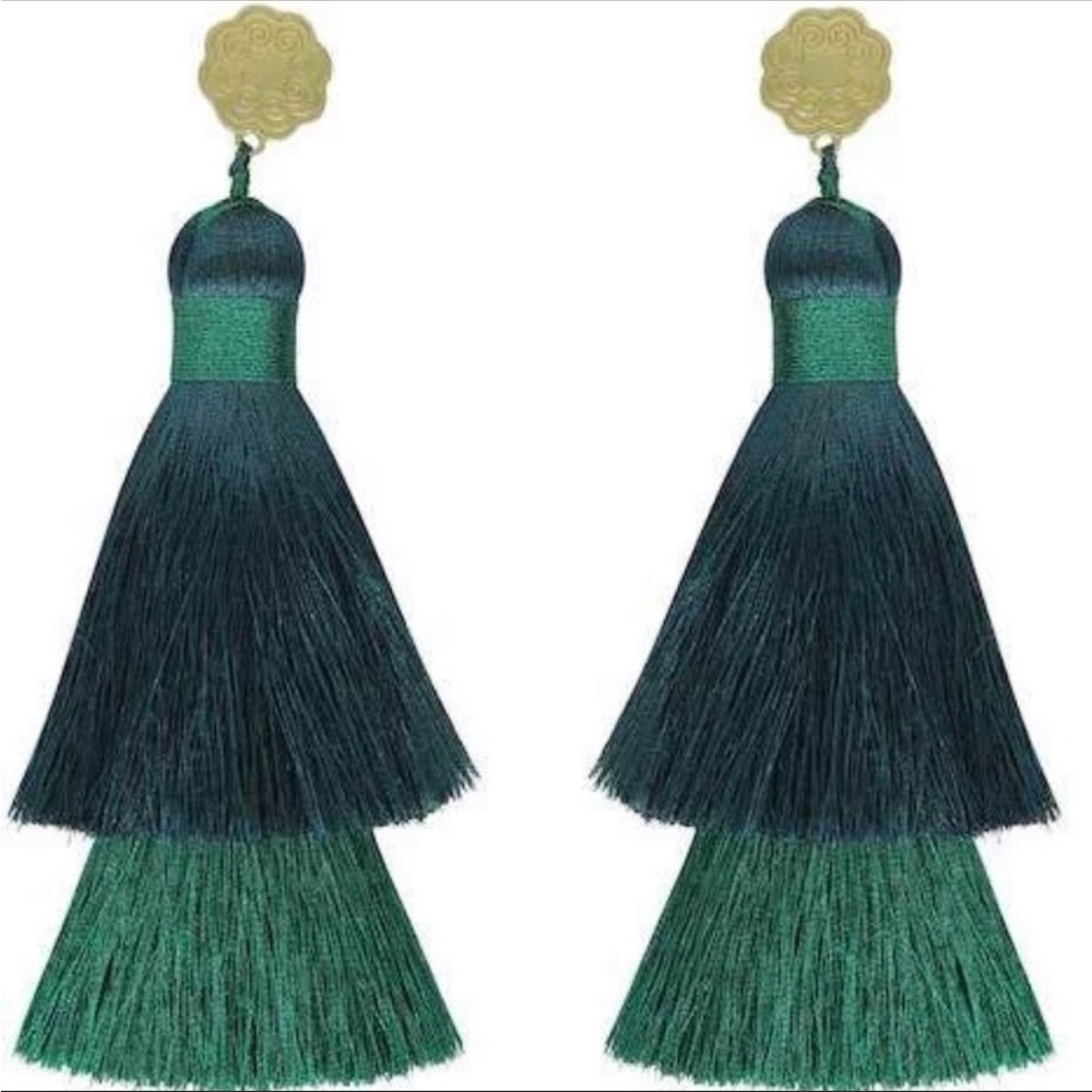Hart Hagerty Green Double Tassel Earrings